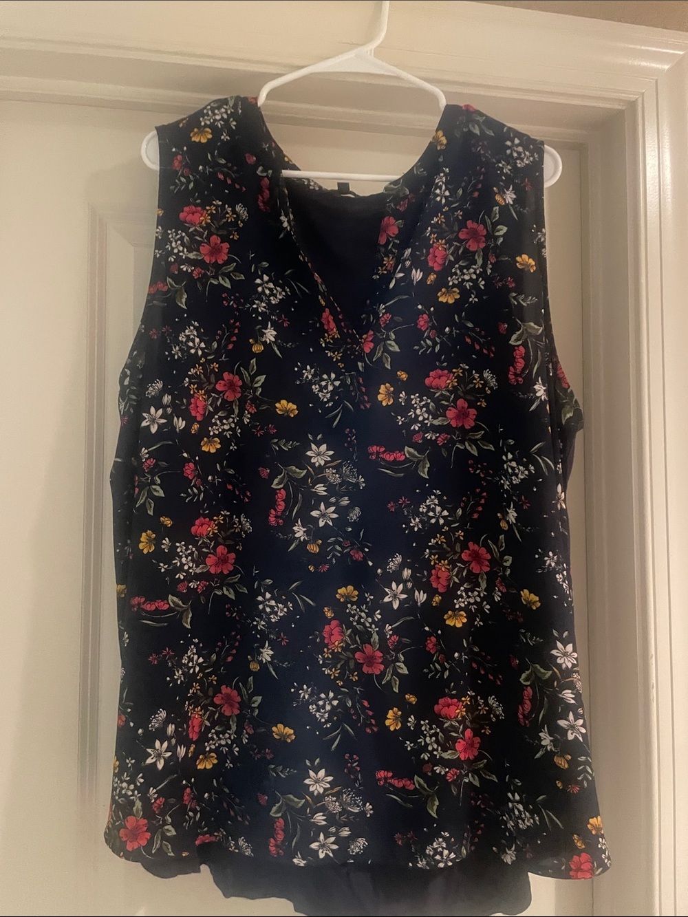 Papermoon Navy Floral V-Neck Sleeveless Camisole with Pink & Yellow Blooms